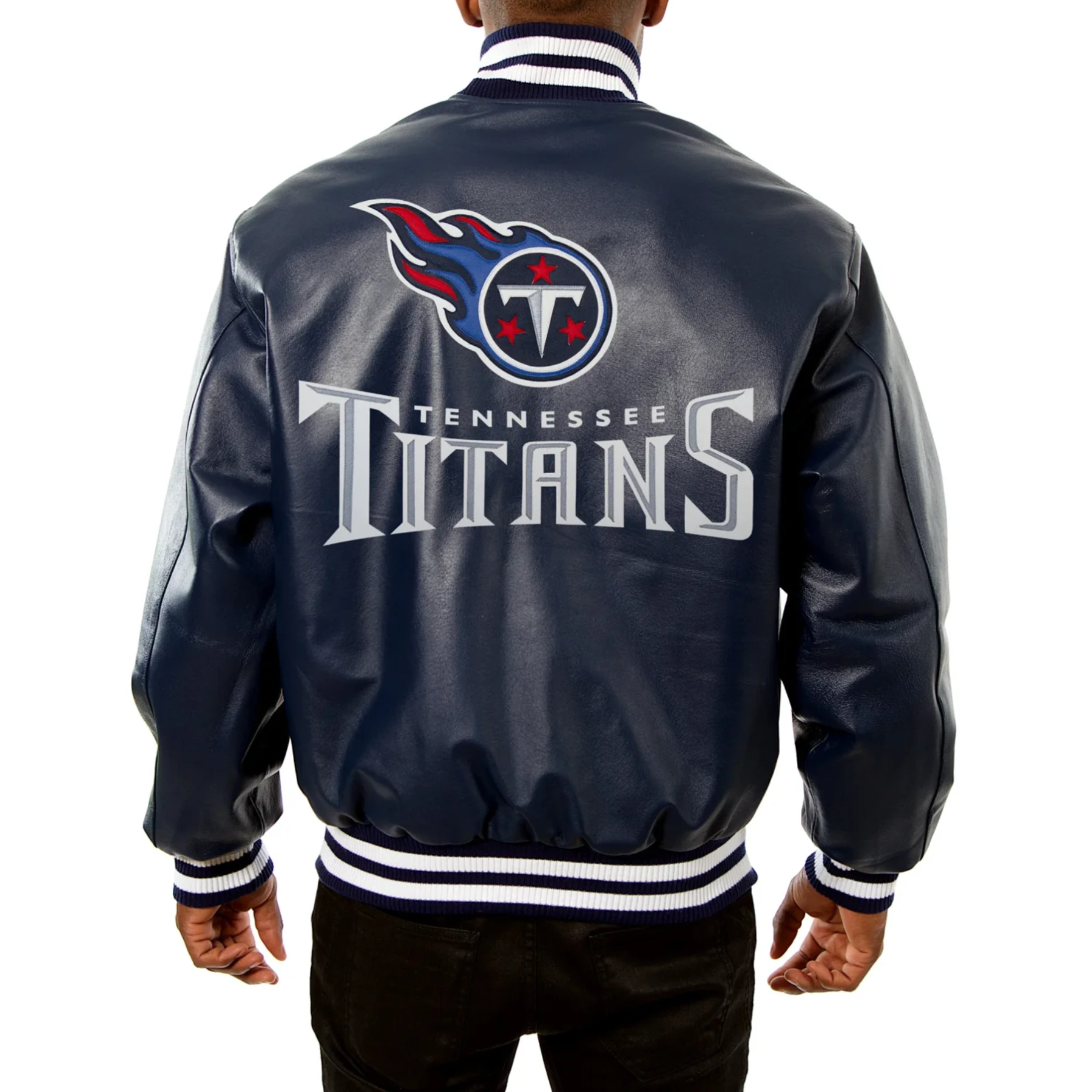 Tennessee Titans Full Navy Full Leather Varsity Jacket 1