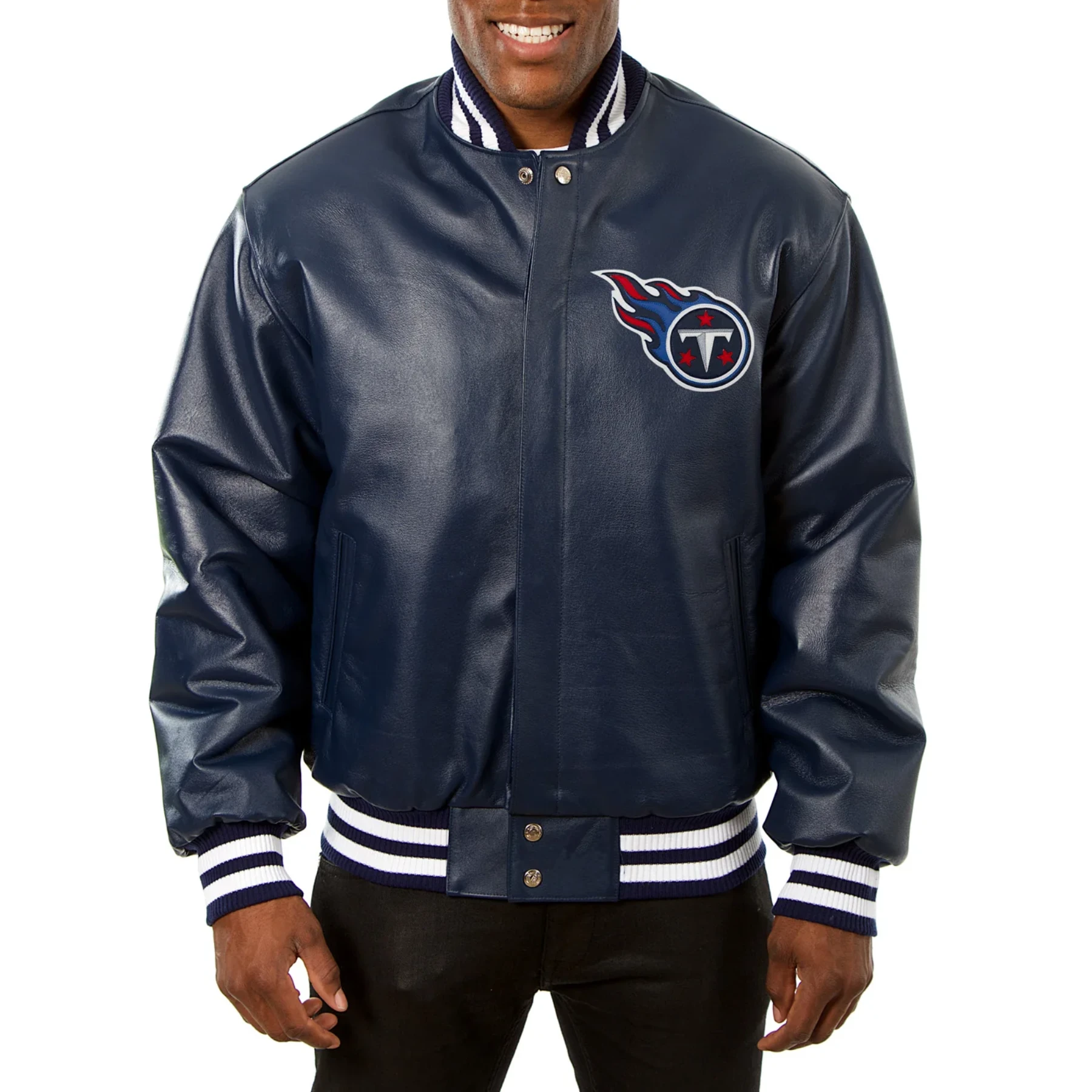 Tennessee Titans Full Navy Full Leather Varsity Jacket