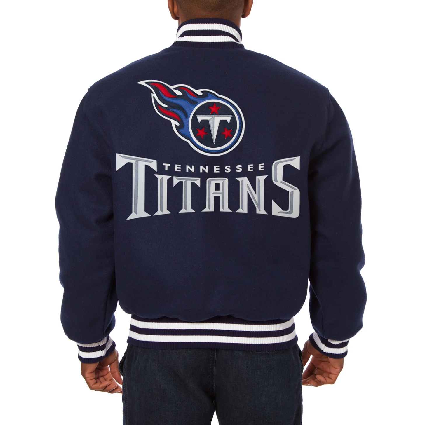 Tennessee Titans One Color Navy Wool Varsity Jacket 1