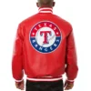 Texas Rangers Classic Ribbed Knitted Red Full Leather Jacket 1