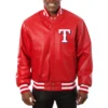 Texas Rangers Classic Ribbed Knitted Red Full Leather Jacket