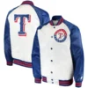 Texas Rangers Clean-Up Hitter White & Blue Satin Varsity Jacket 2