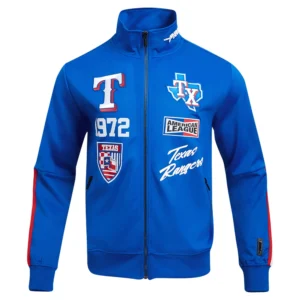 Texas Rangers Fast Lane Full-Zip Satin Varsity Jacket