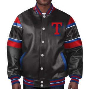 Texas Rangers Full-Snap Leather G-III Black Varsity Jacket