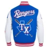 Texas Rangers Mashup BlueWhite Wool & Leather Varsity Jacket 1