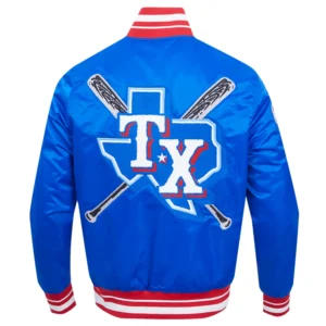 Texas Rangers Mashup Full-Snap Blue Satin Varsity Jacket 1