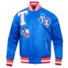 Texas Rangers Mashup Full-Snap Blue Satin Varsity Jacket