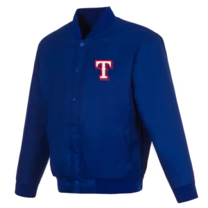 Texas Rangers One Color Rib Full-Snap Satin Varsity Jacket