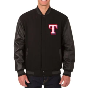 Texas Rangers One Color Wool & Leather Black Varsity Jacket