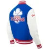 Texas Rangers Retro White and Blue Varsity Wool Jacket with Leather Sleeves