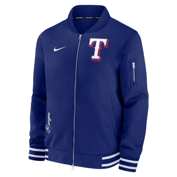 Texas Rangers Royal Authentic Full-Zip Bomber Varsity Jacket