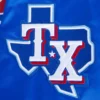 Texas Rangers Script Tail Full-Snap Blue Satin Varsity Jacket 5