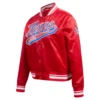 Texas Rangers Script Tail Women’s Full-Snap Red Satin Varsity Jacket 2