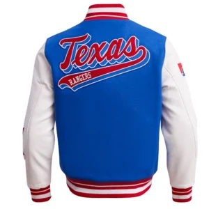 Texas Rangers Script Tail Wool & Leather Varsity Jacket 1
