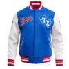 Texas Rangers Script Tail Wool & Leather Varsity Jacket