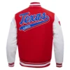 Texas Rangers Script Tail Wool & Leather Varsity Jacket Red & White 1