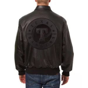 Texas Rangers Shirt Collar Team Players Black Leather Varsity Jacket 1