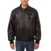 Texas Rangers Shirt Collar Team Players Black Leather Varsity Jacket