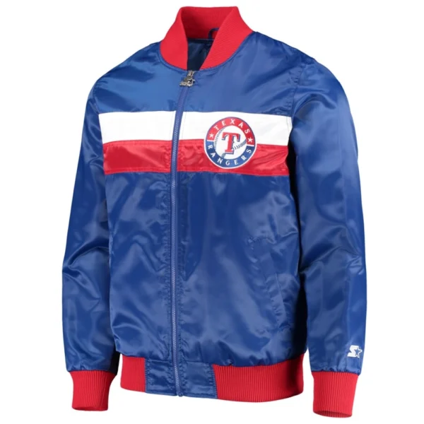 Texas Rangers The Ambassador Satin Varsity Blue Jacket