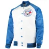 Toronto Blue Jays Clean-Up Hitter Lead Off Satin Varsity Jacket White & Blue