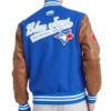 Toronto Blue Jays Letterman Wool & Leather Varsity Jacket Blue and Brown 1