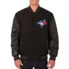 Toronto Blue Jays One Color Black Wool & Leather Varsity Jacket
