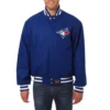 Toronto Blue Jays One Color Handcrafted Logo Blue Wool Varsity Jacket