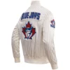 Toronto Blue Jays Retro Classic Full-Snap Satin Varsity Cream Jacket 1
