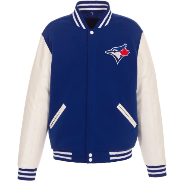 Toronto Blue Jays Two Tone BlueWhite Wool & Leather Varsity Jacket