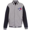 Toronto Blue Jays Two Tone GrayNavy Fleece Varsity Jacket
