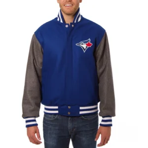 Toronto Blue Jays Two Tone RoyalGray Wool Varsity Jacket