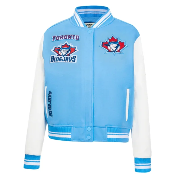 Toronto Blue jays Retro Classic Women’s BlueWhite Wool & Leather Varsity Jacket 1