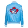 Toronto Blue jays Retro Classic Women’s Full-Snap Blue Satin Varsity Jacket 1