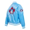 Toronto Blue jays Retro Classic Women’s Full-Snap Blue Satin Varsity Jacket 2