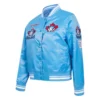 Toronto Blue jays Retro Classic Women’s Full-Snap Blue Satin Varsity Jacket 3