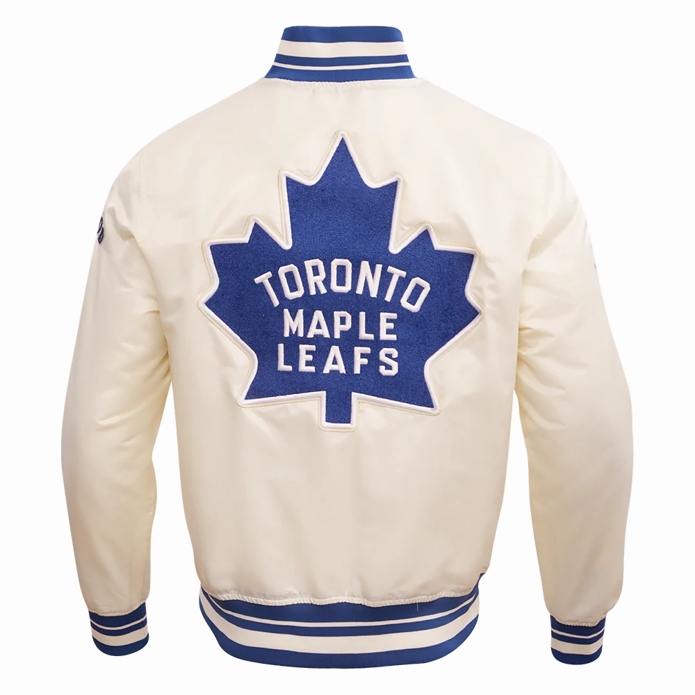 Toronto Maple Leafs Cream Satin Varsity Jacket 1