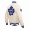 Toronto Maple Leafs Cream Satin Varsity Jacket 3
