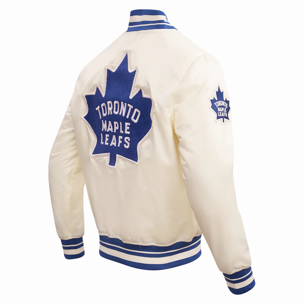 Toronto Maple Leafs Cream Satin Varsity Jacket 3