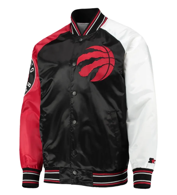 Toronto Raptors Reliever Raglan Black Varsity Jacket