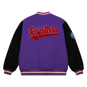 Toronto Raptors Team Legacy Full-Snap Purple and Black Satin Varsity Jacket 1