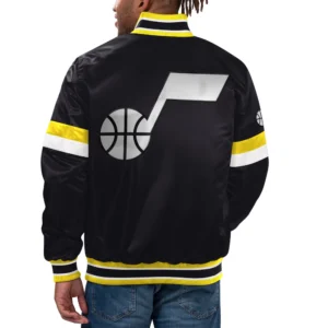 Utah Jazz Home Game Black Satin Varsity Jacket 1