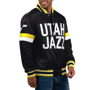 Utah Jazz Home Game Black Satin Varsity Jacket