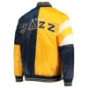 Utah Jazz Leader Rib Knitted Yellow and Navy Blue Varsity Jacket 1