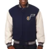 Utah Jazz Navy Blue Two Tone Wool Varsity Jacket