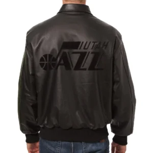 Utah Jazz Shirt Collar Varsity Dark Brown Leather Jacket 1