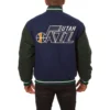 Utah Jazz Two Tone Navy Blue Varsity Jacket 1