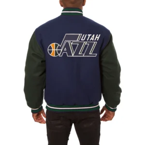 Utah Jazz Two Tone Navy Blue Varsity Jacket 1
