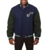 Utah Jazz Two Tone Navy Blue Varsity Jacket