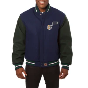 Utah Jazz Two Tone Navy Blue Varsity Jacket