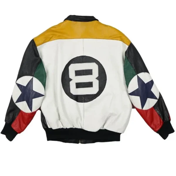 Vintage 8 Ball 90’s White Unisex Color Blocked Genuine Leather Jacket